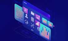 graphic of a computer screen displaying graphs and icons