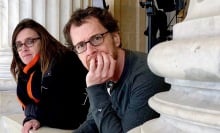Tricia Cooke and Ethan Coen on the set of "Drive-Away Dolls."
