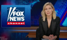 A woman sits behind a talk show desk with the Fox News logo visible top left.