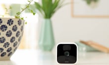 Blink indoor home security camera sits on table 
