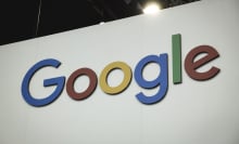 A logo sits illuminated outside the Google booth at ISE 2024 on January 30, 2024 in Barcelona, Spain