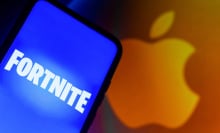 Fortnite on iPhone beside Apple logo