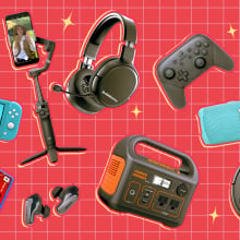 collage showing newly released gadgets on top of red grid