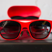 red AR glasses with inner screen lenses