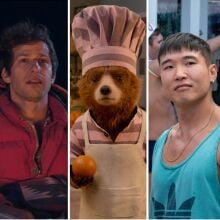 Composite of images from comedies, including "Quiz Lady," "Heathers," and "Paddington 2."