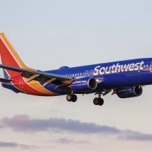 southwest airplane flying in the sky