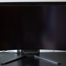 55-inch curved monitor with screen turned off