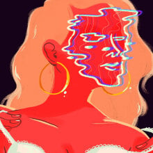 Illustration of a woman whose face appears to be digitally manipulated.