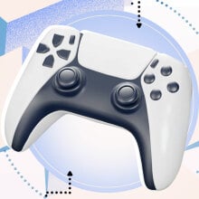 A playstation controller on a colorful pastel background