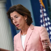 U.S. Secretary of Commerce Gina Raimondo speaking at a White House press event