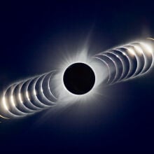 A time-lapse image showing the total solar eclipse in August 2017.