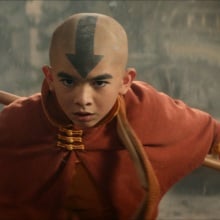 Aang in a battle stance.