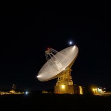 The 230-foot (70-meter) Goldstone Solar System Radar antenna dish in the California desert that imaged the recent asteroid flyby.