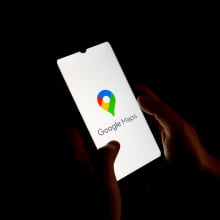 a Google Maps logo seen displayed on a smartphone screen