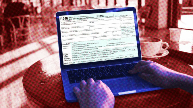 A person filling out tax forms online.