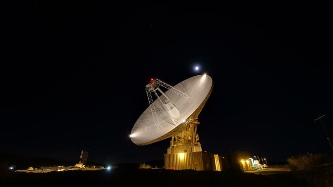 The 230-foot (70-meter) Goldstone Solar System Radar antenna dish in the California desert that imaged the recent asteroid flyby.