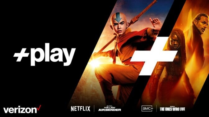 Photo composite featuring "Avatar: The Last Airbender" and "The Ones Who Live" with Verizon +play, Netflix, and AMC+ logos