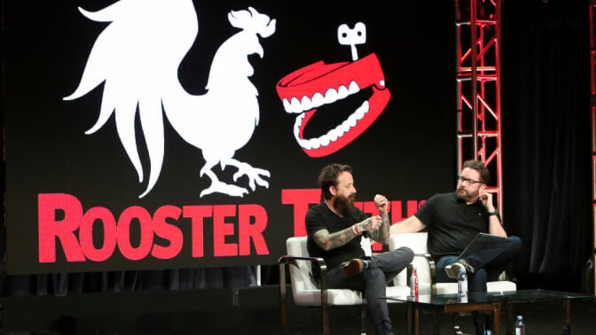 Geoff Ramsey and Burnie Burns at the Rooster Teeth Executive Session panel, TCA Summer Press Tour, Los Angeles, USA on 27 Jul. 2018.