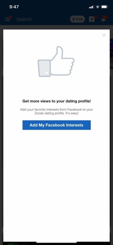 zoosk page about adding facebook interests to your profile