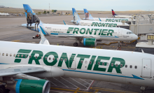 frontier planes at the airport 