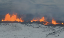 Fountains of lava erupting on Iceland's Reykjanes peninsula on Dec, 19, 2023.