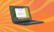 Acer Chromebook with orange and yellow background