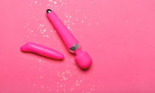 Sex toys on color background