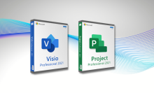 Microsoft Visio and Project Professional 2021 with colorful background graphic