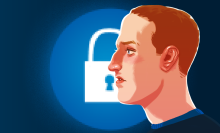 Mark Zuckerberg of Meta and Facebook stands in front of a lock