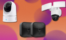 Security cameras on colorful abstract background