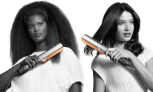 side by side cutouts of two women using dyson airstraits on their hair