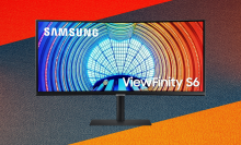 samsung monitor against a colorful background