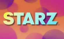 Starz logo on orange and purple abstract background