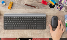 logitech keyboard on desk 