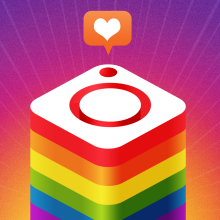 instagram logo on top of pride flag block