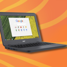 Acer Chromebook with orange and yellow background