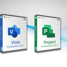 Microsoft Visio and Project Professional 2021 with colorful background graphic