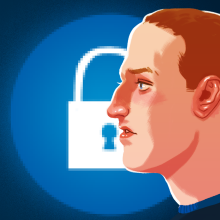 Mark Zuckerberg of Meta and Facebook stands in front of a lock
