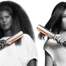 side by side cutouts of two women using dyson airstraits on their hair