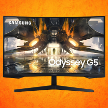 samsung monitor against orange background 