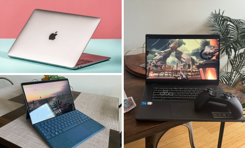 Apple MacBook Air, Microsoft Surface Pro 9, and Acer Chromebook 516 GE