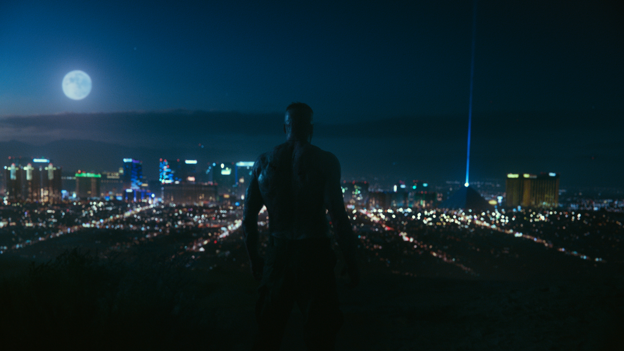 A shot of the city at night in "Army of the Dead."