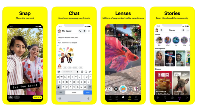 screenshots of the Snapchat ios app